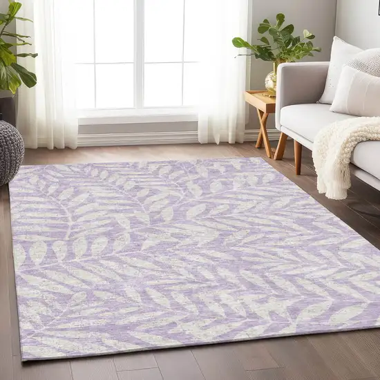 Lavender And Ivory Floral Washable Indoor Outdoor Area Rug Photo 9