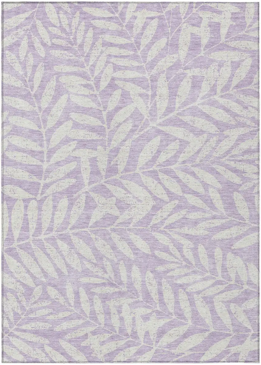 Lavender And Ivory Floral Washable Indoor Outdoor Area Rug Photo 2