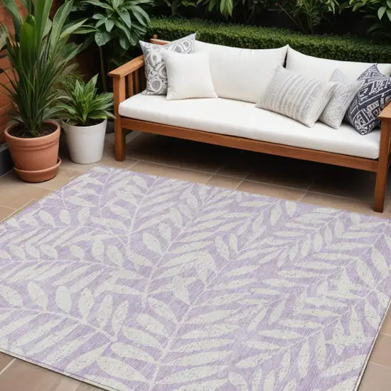Lavender And Ivory Floral Washable Indoor Outdoor Area Rug Photo 1