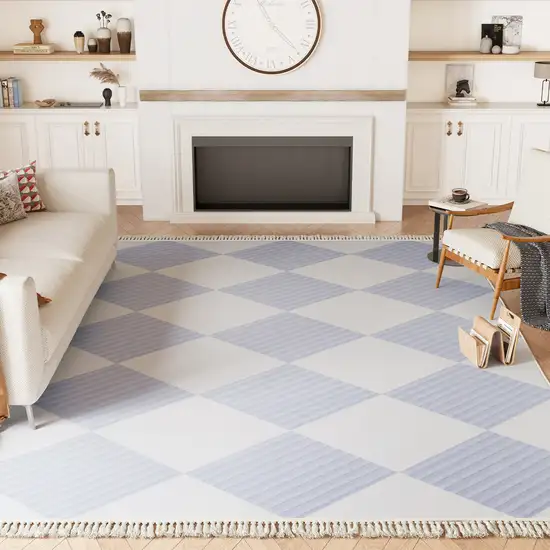 Lavender And Ivory Geometric Washable Area Rug With Fringe Photo 6