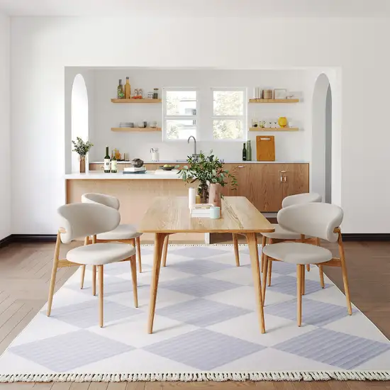 Lavender And Ivory Geometric Washable Area Rug With Fringe Photo 5