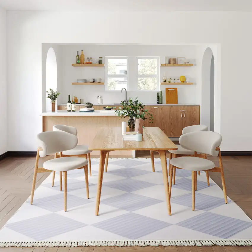 Lavender And Ivory Geometric Washable Area Rug With Fringe Photo 5