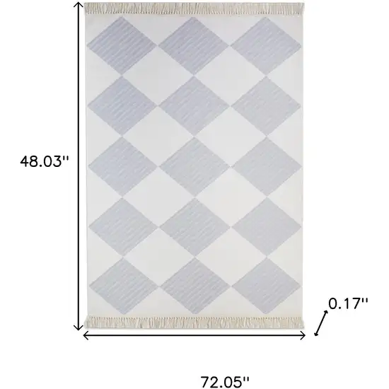 Lavender And Ivory Geometric Washable Area Rug With Fringe Photo 8