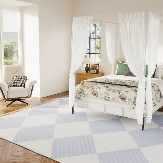 Lavender And Ivory Geometric Washable Area Rug With Fringe Photo 5