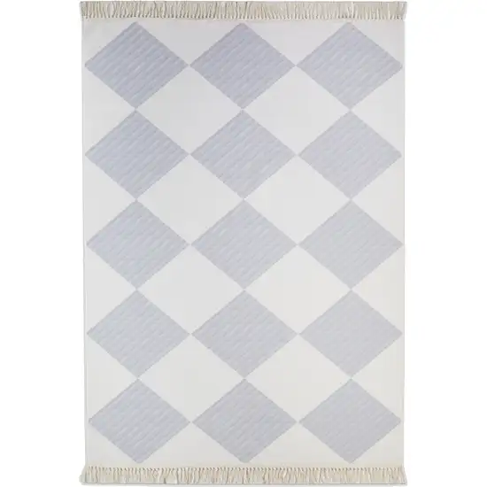 Lavender And Ivory Geometric Washable Area Rug With Fringe Photo 2