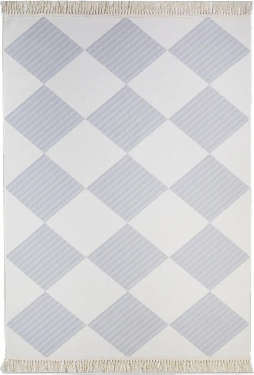 Lavender And Ivory Geometric Washable Area Rug With Fringe Photo 2