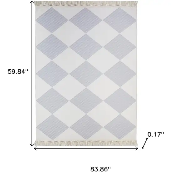 Lavender And Ivory Geometric Washable Area Rug With Fringe Photo 8