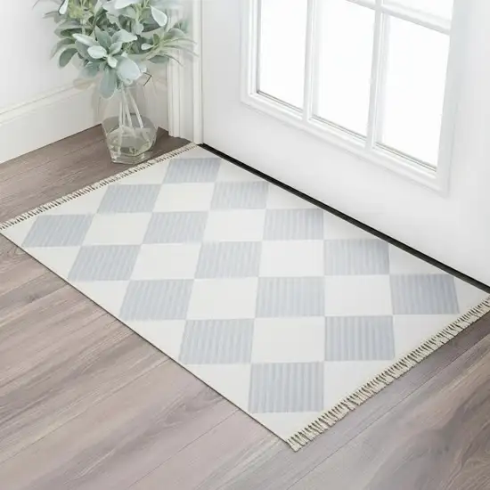 Lavender And Ivory Geometric Washable Area Rug With Fringe Photo 1
