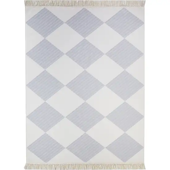 Lavender And Ivory Geometric Washable Area Rug With Fringe Photo 2