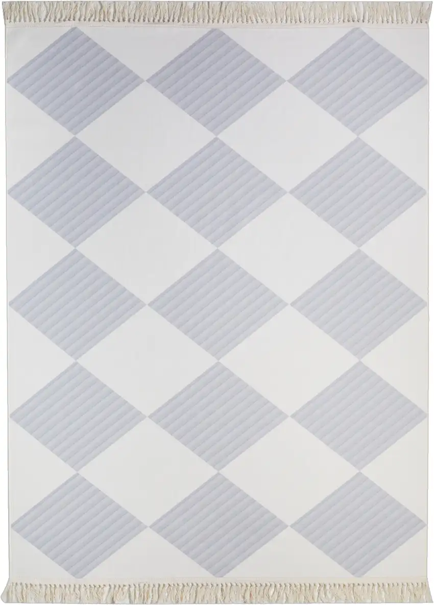 Lavender And Ivory Geometric Washable Area Rug With Fringe Photo 2