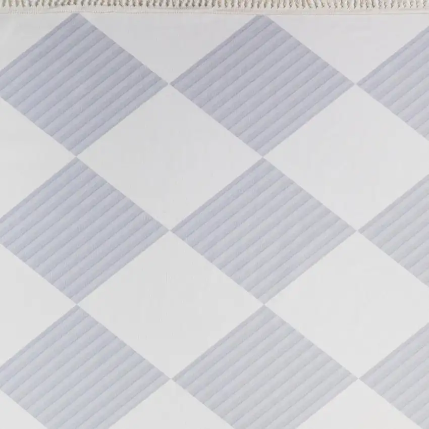 Lavender And Ivory Geometric Washable Area Rug With Fringe Photo 3