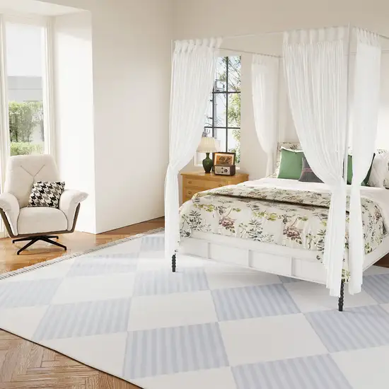 Lavender And Ivory Geometric Washable Area Rug With Fringe Photo 6