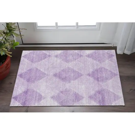 Lavender And Ivory Geometric Washable Area Rug With UV Protection Photo 2