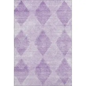 Photo of Lavender And Ivory Geometric Washable Area Rug With UV Protection