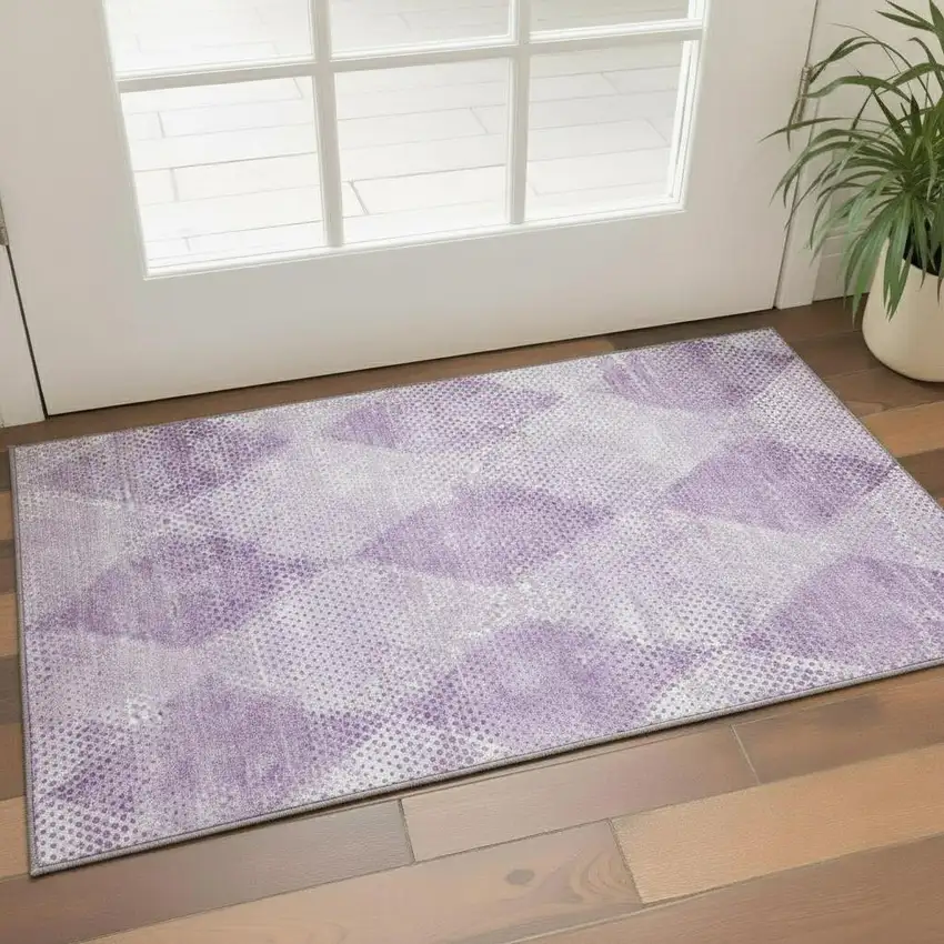 Lavender And Ivory Geometric Washable Area Rug With UV Protection Photo 1