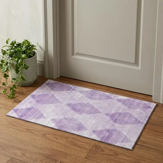 Lavender And Ivory Geometric Washable Area Rug With UV Protection Photo 1