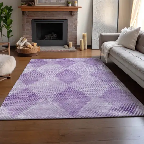 Lavender And Ivory Geometric Washable Area Rug With UV Protection Photo 6