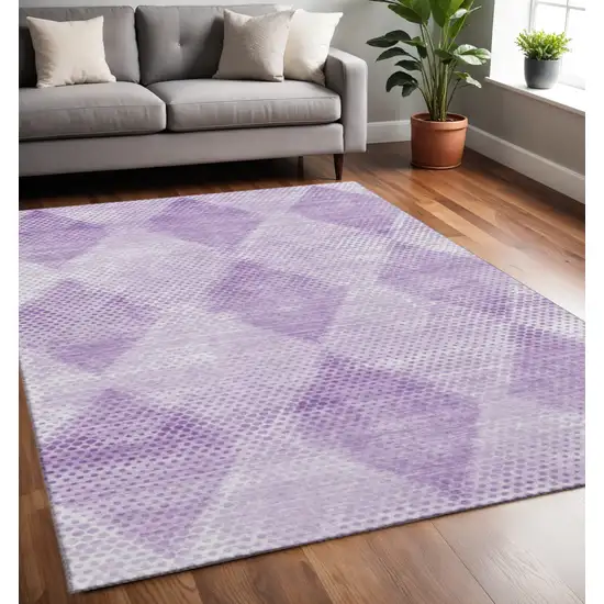 Lavender And Ivory Geometric Washable Area Rug With UV Protection Photo 2