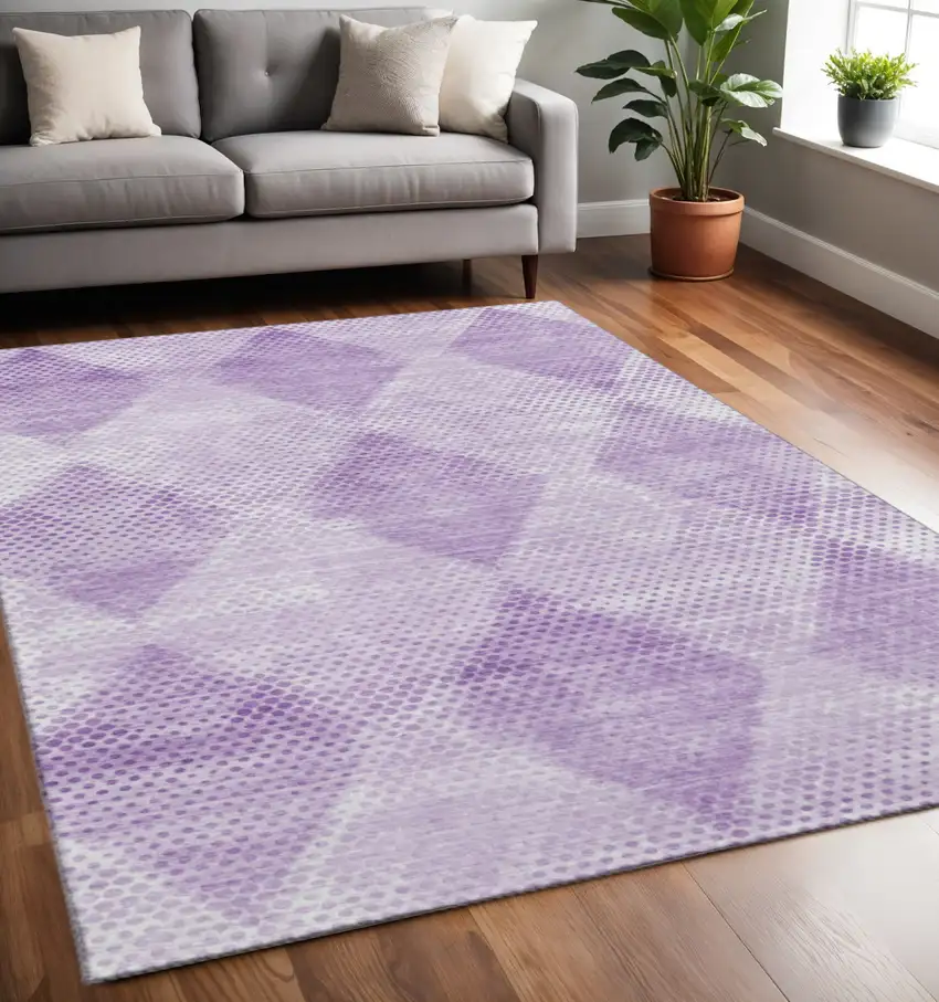 Lavender And Ivory Geometric Washable Area Rug With UV Protection Photo 2