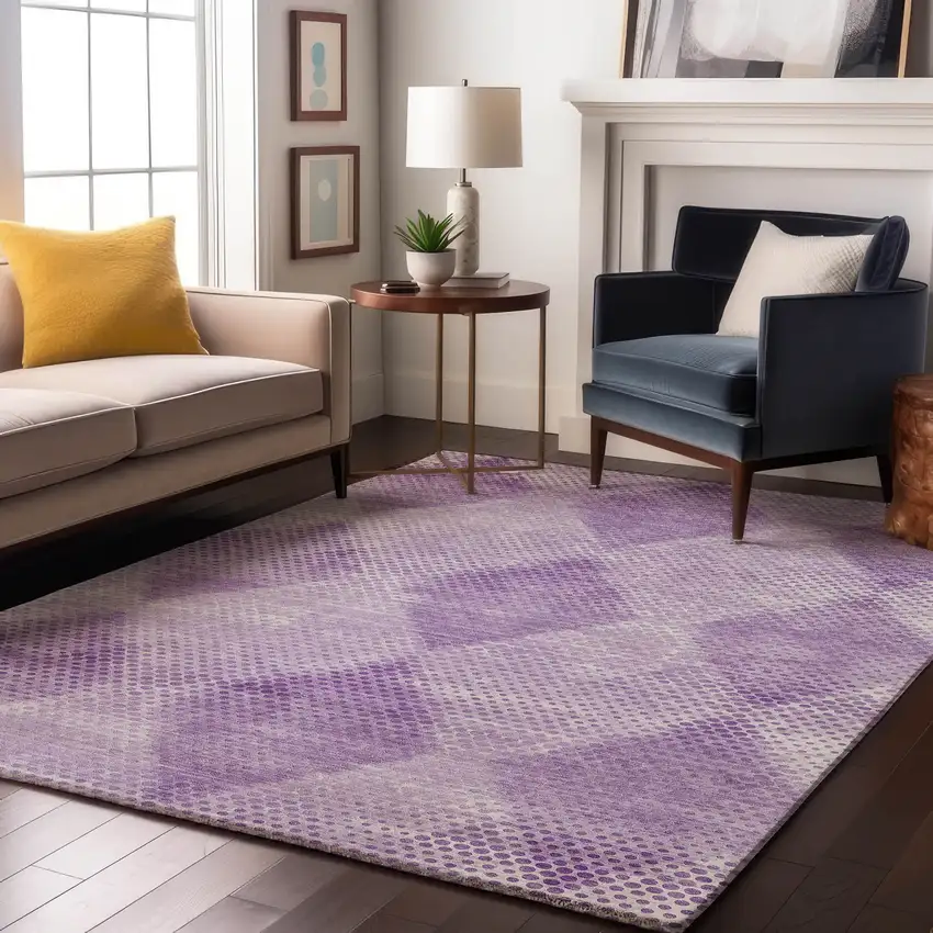 Lavender And Ivory Geometric Washable Area Rug With UV Protection Photo 5