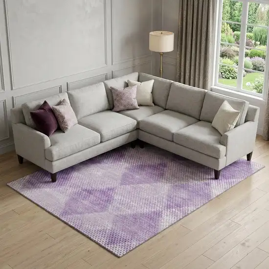 Lavender And Ivory Geometric Washable Area Rug With UV Protection Photo 1