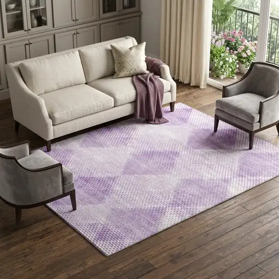 Lavender And Ivory Geometric Washable Area Rug With UV Protection Photo 1