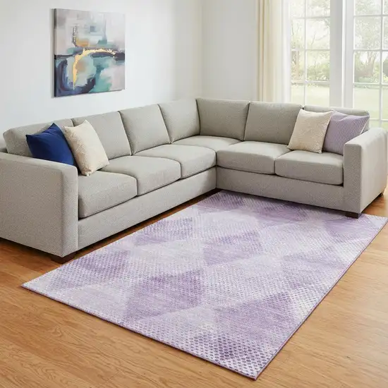 Lavender And Ivory Geometric Washable Area Rug With UV Protection Photo 1