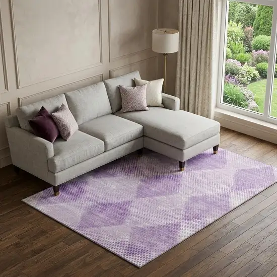Lavender And Ivory Geometric Washable Area Rug With UV Protection Photo 1