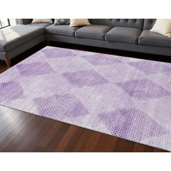 Lavender And Ivory Geometric Washable Area Rug With UV Protection Photo 2