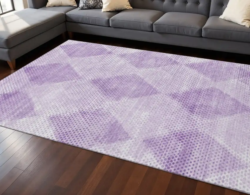 Lavender And Ivory Geometric Washable Area Rug With UV Protection Photo 2