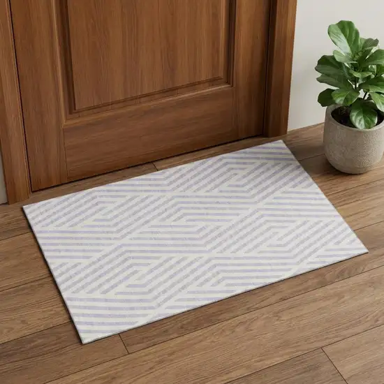 Lavender And Ivory Geometric Washable Area Rug With UV Protection Photo 1