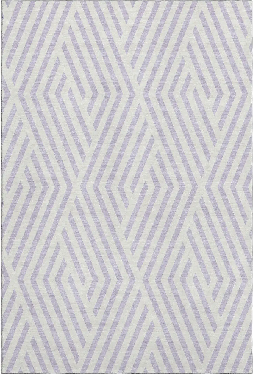 Lavender And Ivory Geometric Washable Area Rug With UV Protection Photo 4