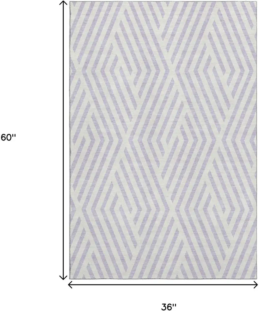 Lavender And Ivory Geometric Washable Area Rug With UV Protection Photo 3
