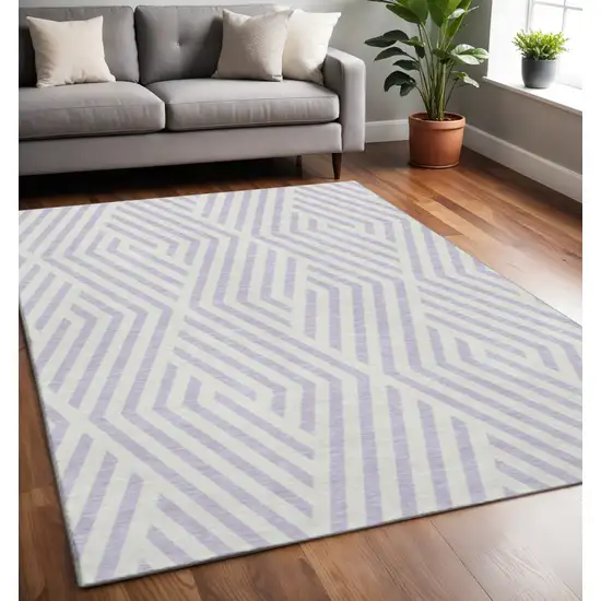 Lavender And Ivory Geometric Washable Area Rug With UV Protection Photo 2