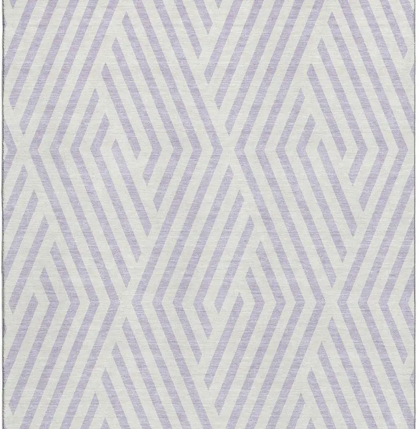 Lavender And Ivory Geometric Washable Area Rug With UV Protection Photo 4