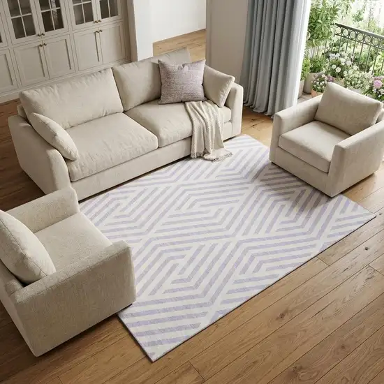 Lavender And Ivory Geometric Washable Area Rug With UV Protection Photo 1