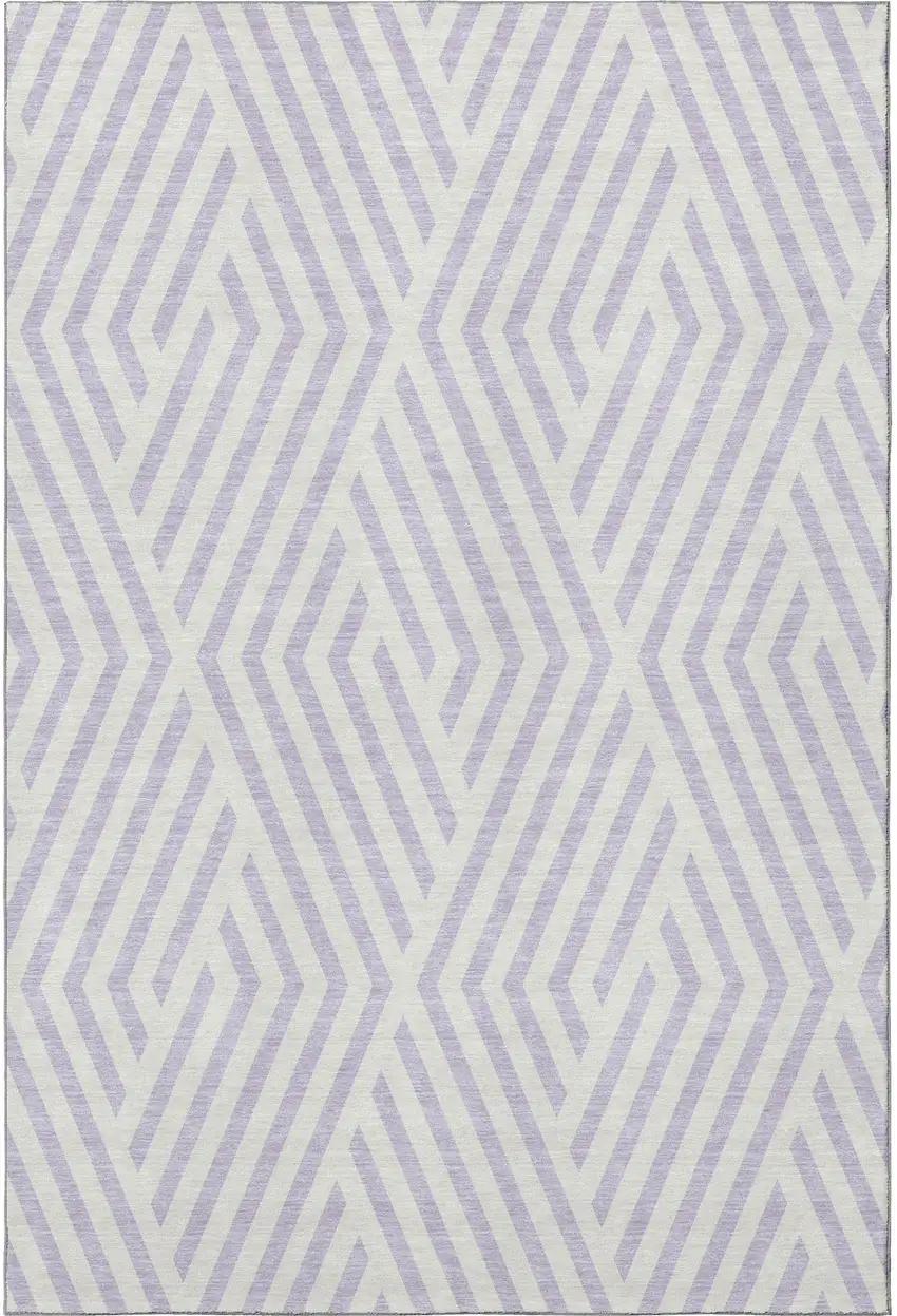 Lavender And Ivory Geometric Washable Area Rug With UV Protection Photo 4