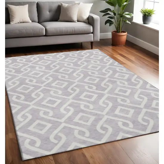 Lavender And Ivory Geometric Washable Area Rug With UV Protection Photo 2