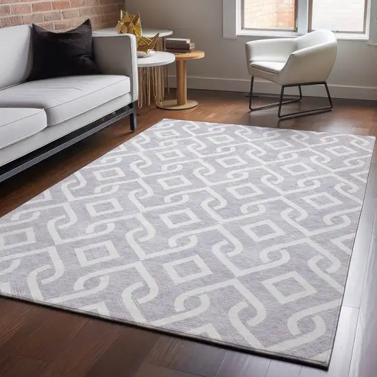 Lavender And Ivory Geometric Washable Area Rug With UV Protection Photo 4