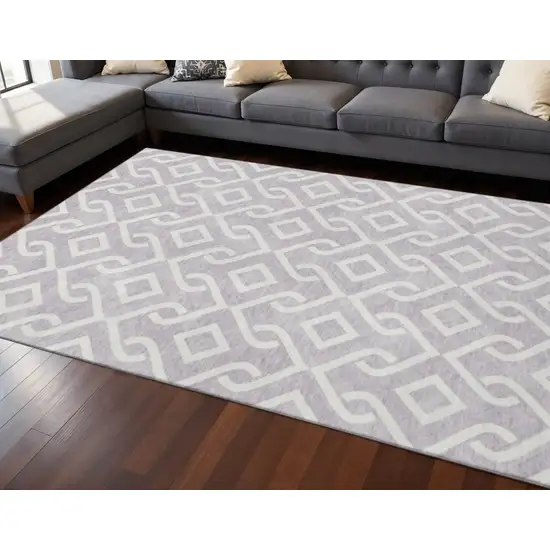 Lavender And Ivory Geometric Washable Area Rug With UV Protection Photo 2