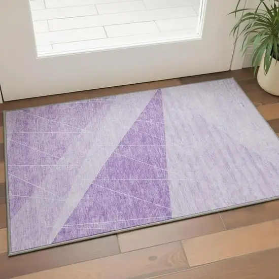 Lavender And Ivory Geometric Washable Area Rug With UV Protection Photo 2