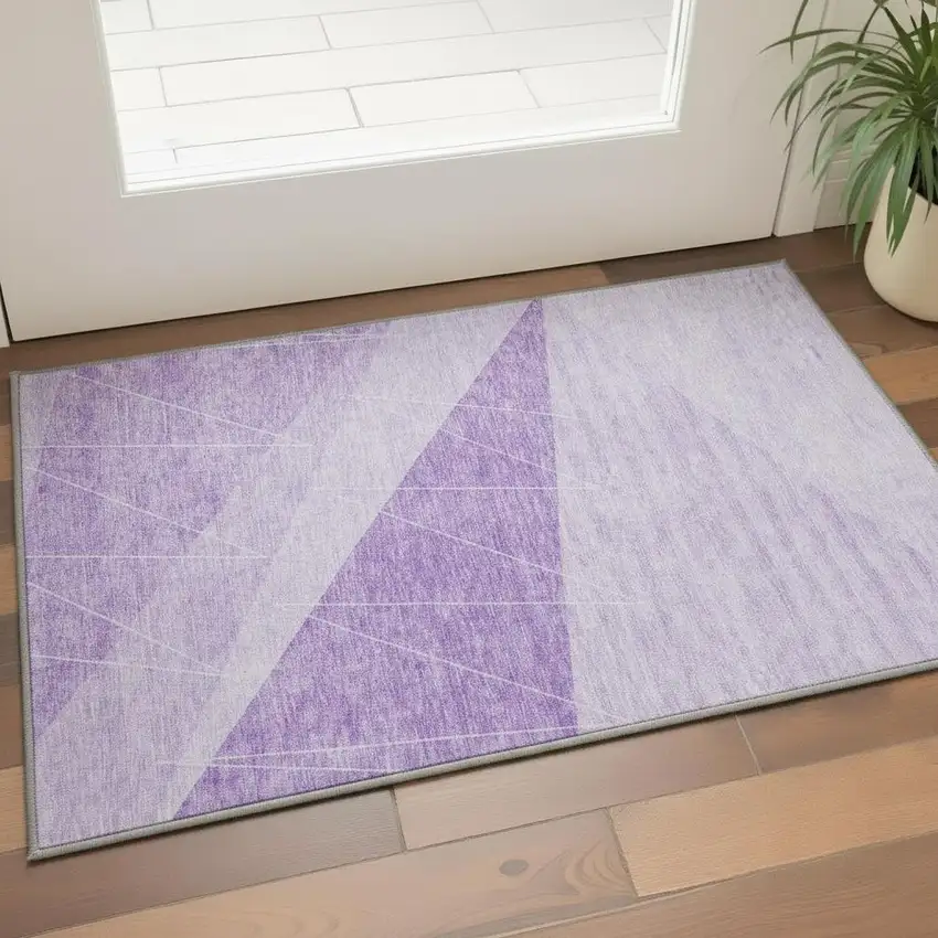 Lavender And Ivory Geometric Washable Area Rug With UV Protection Photo 2