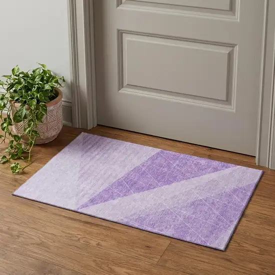Lavender And Ivory Geometric Washable Area Rug With UV Protection Photo 1
