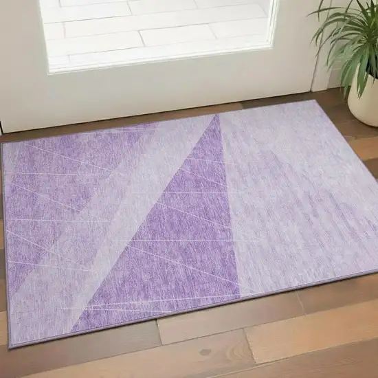 Lavender And Ivory Geometric Washable Area Rug With UV Protection Photo 1