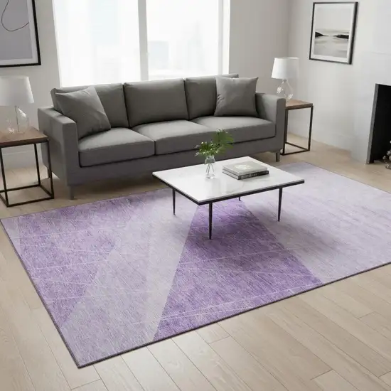 Lavender And Ivory Geometric Washable Area Rug With UV Protection Photo 1