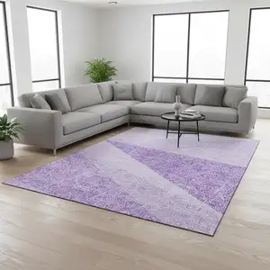 Photo of Lavender And Ivory Geometric Washable Area Rug With UV Protection