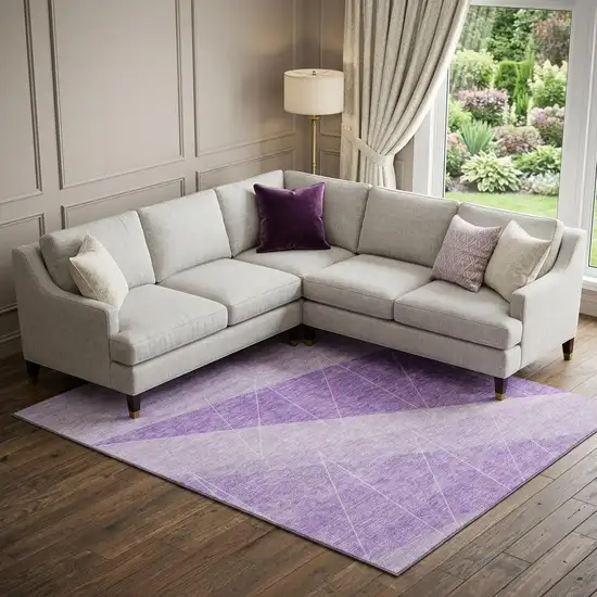 Lavender And Ivory Geometric Washable Area Rug With UV Protection Photo 1