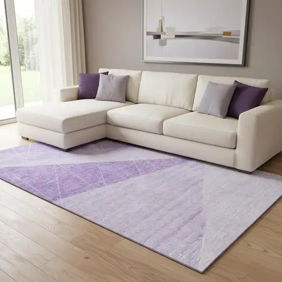 Lavender And Ivory Geometric Washable Area Rug With UV Protection Photo 1