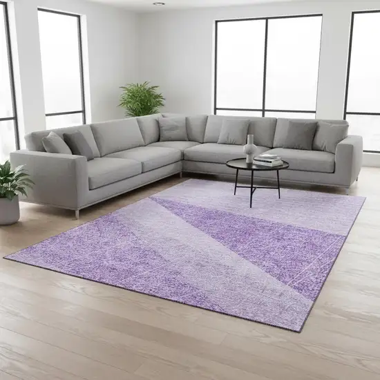 Lavender And Ivory Geometric Washable Area Rug With UV Protection Photo 1