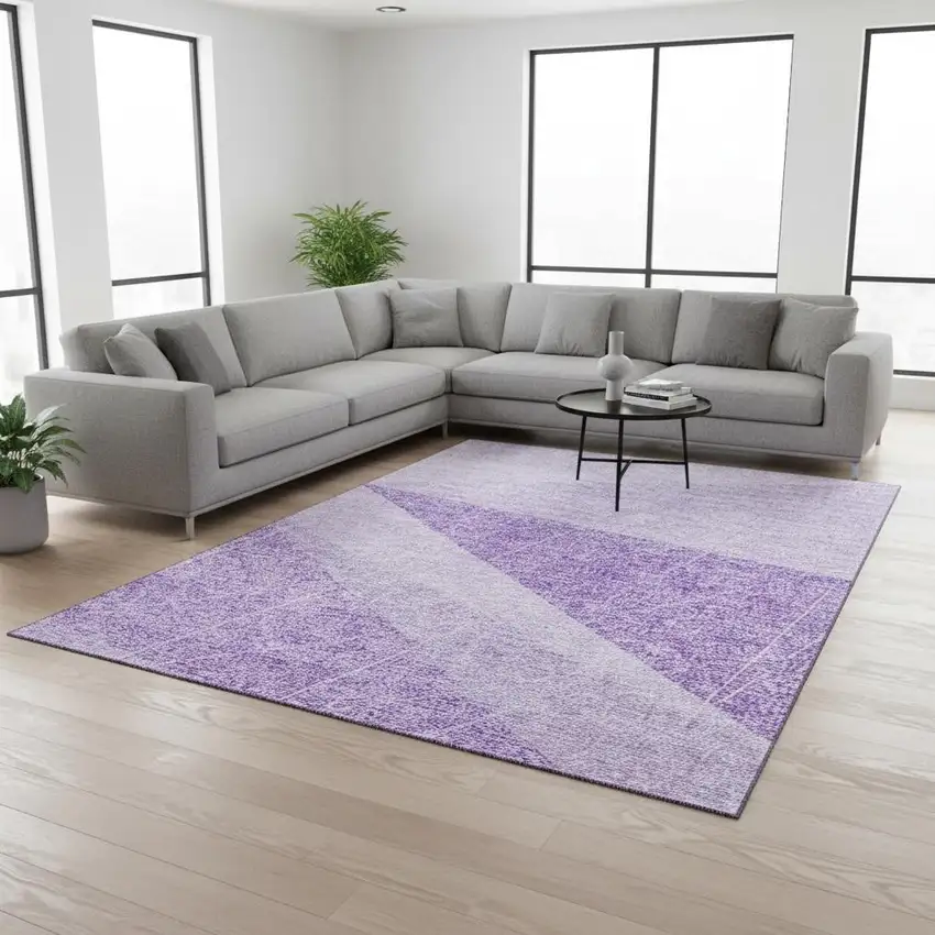 Lavender And Ivory Geometric Washable Area Rug With UV Protection Photo 1